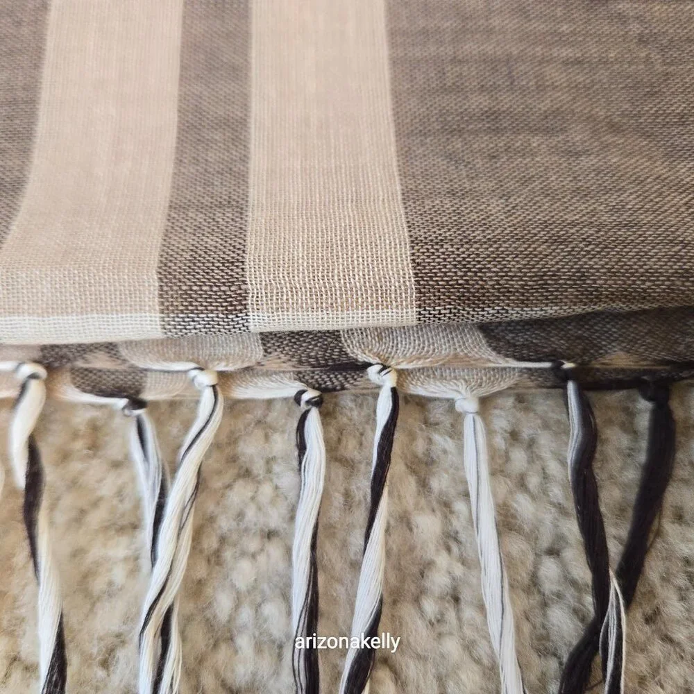 NWT Wool/Cotton Blend Lightweight Scarf Brown Tan Plaid Freeset Fabric